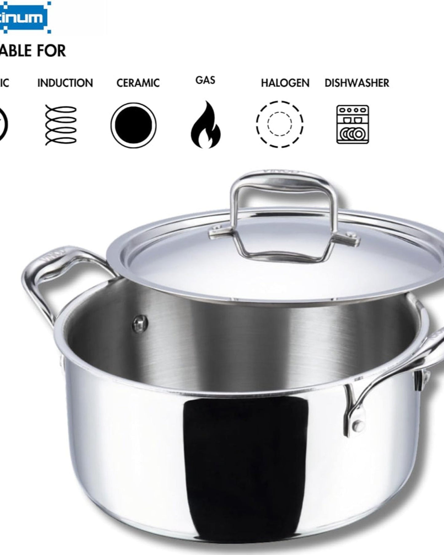قدر طهي فينود بلاتينيوم تريبلي من الفولاذ المقاوم للصدأ مع غطاء - 26 سم، 6.8 لتر، فضي (مناسب للطهي بالحث، غير لاصق)