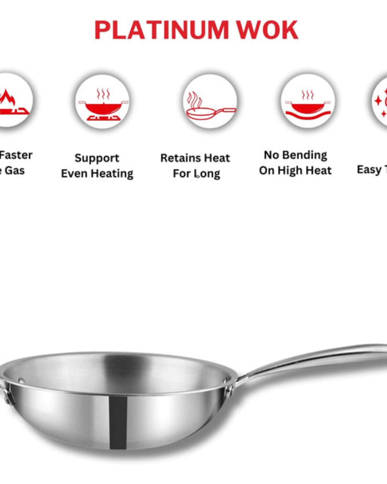 مقلاة ووك فينود بلاتينيوم ثلاثية من الفولاذ المقاوم للصدأ بمقبض متين مثبت بمسامير - 26 سم، 3 لترات، فضي (مناسبة للطهي بالحث)