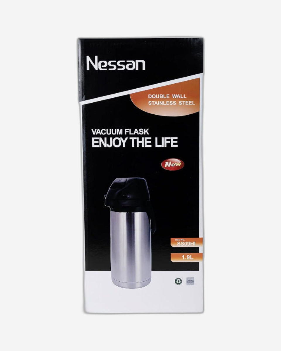 موزع شاي وقهوة معزول من نيسان - إبريق حراري، قارورة مفرغة، قارورة حرارية، وعاء مضخة معزول، بطانة داخلية من الفولاذ المقاوم للصدأ المتين، قارورة محمولة ومقاومة للتسرب - سعة 1.9 لتر