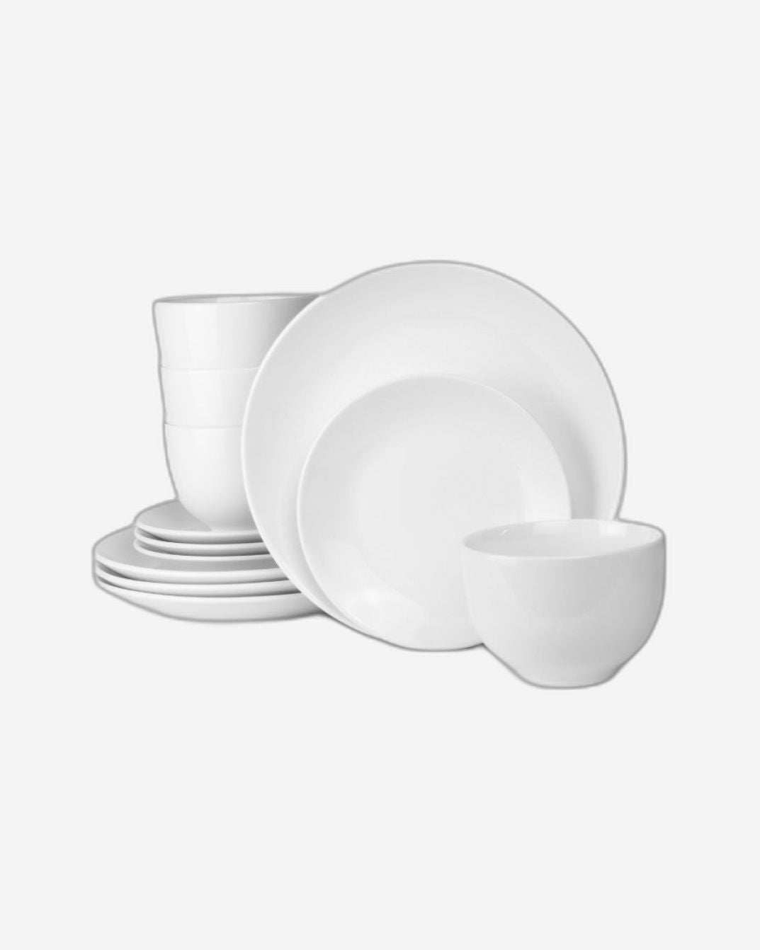 طقم عشاء إنسيا، 12 قطعة، طقم عشاء، طقم أواني طعام من البورسلين والسيراميك، طقم تقديم عشاء لأربعة أشخاص، طبق عشاء 26.7 سم، طبق جانبي 20.3 سم، أوعية 15.2 سم - أبيض