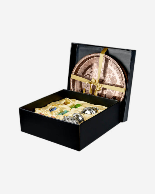 طقم شاي أروى مغربي نحاسي مع صينية نحاسية - 9 قطع