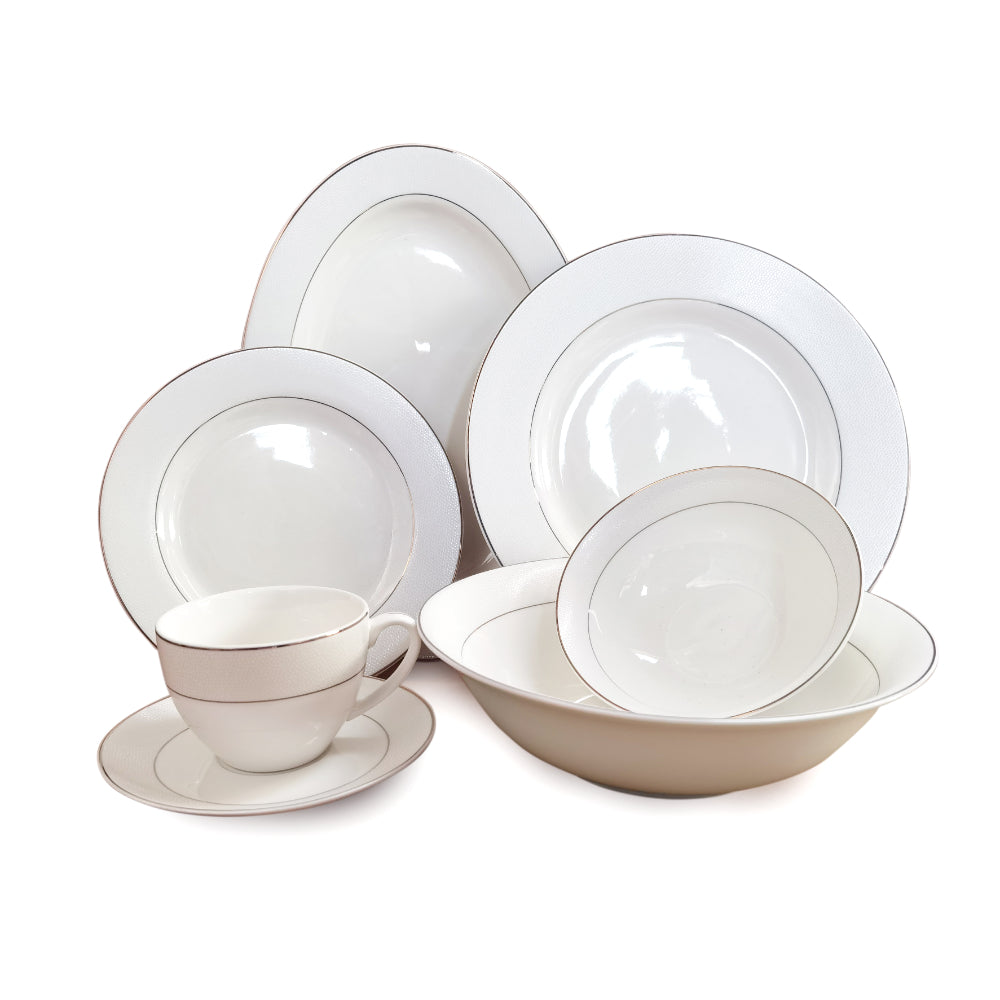 Shallow New Bone China Dinner Set - Java, 32 Pieces, White
