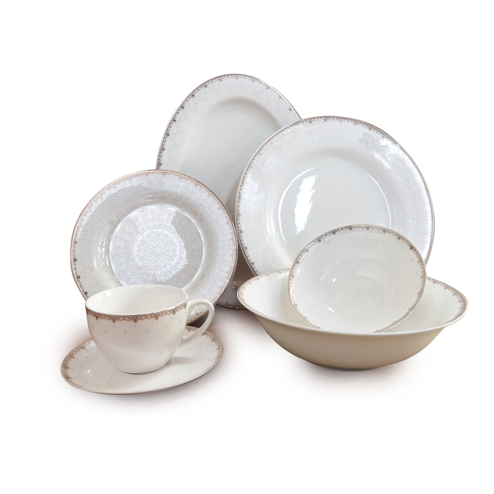 Shallow New Bone China Dinner Set - Kian, 32 Pieces, White