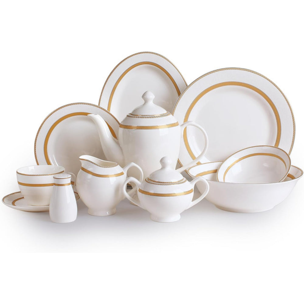 Shallow Bone China Gold Plated Dinner Set - 47 Pieces, Royal