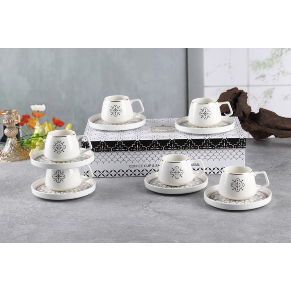 طقم فناجين قهوة وصحن من شالو نيو بون تشاينا هوما، 100 مل (أبيض، 6 أكواب، 6 صحون)