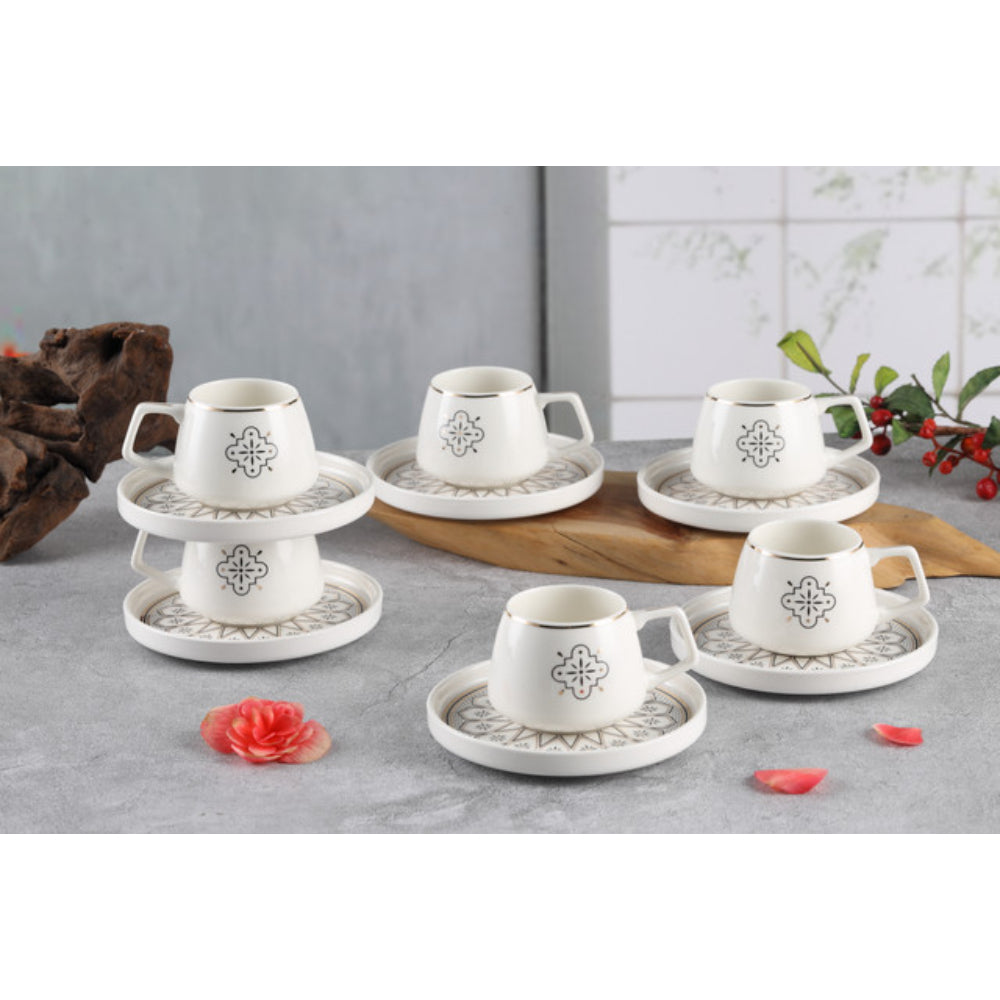 طقم فناجين قهوة وصحن من شالو نيو بون تشاينا هوما، 100 مل (أبيض، 6 أكواب، 6 صحون)