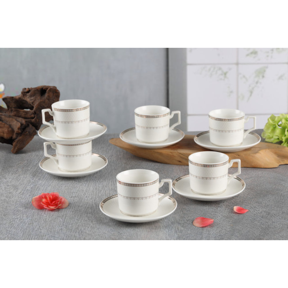 طقم فناجين قهوة وصحن من شالو نيو بون تشاينا روزا، 90 مل (أبيض، 6 أكواب، 6 صحون)