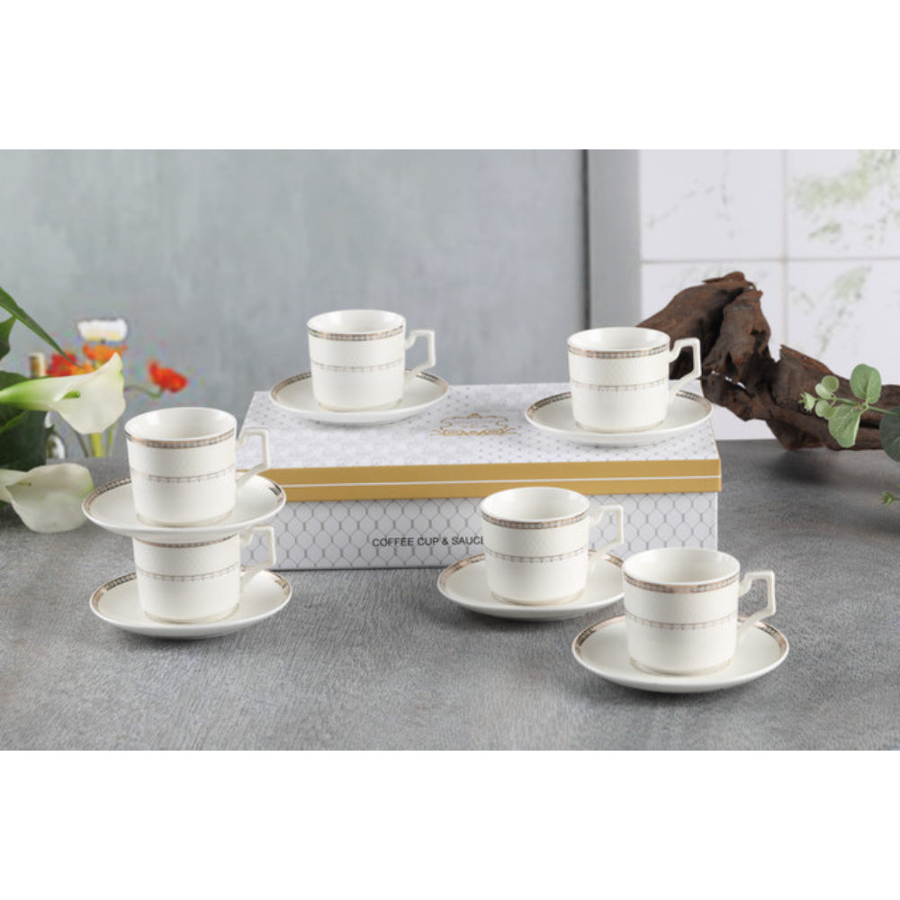 طقم فناجين قهوة وصحن من شالو نيو بون تشاينا روزا، 90 مل (أبيض، 6 أكواب، 6 صحون)