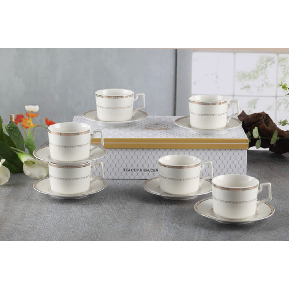 طقم فناجين شاي وصحن من شالو نيو بون تشاينا روزا، سعة 220 مل (أبيض، 6 أكواب، 6 صحون)