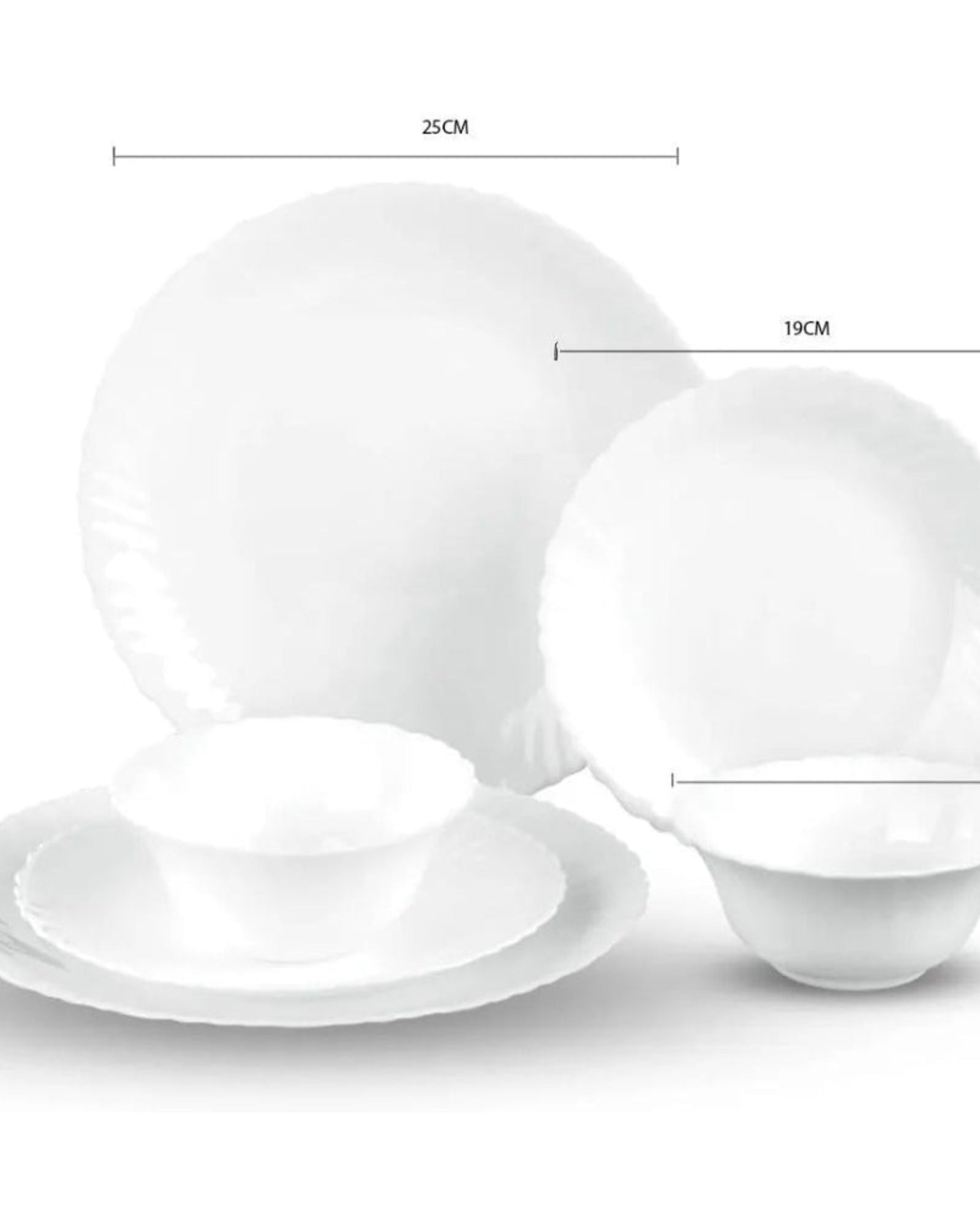 مجموعة أواني الطعام أوبالوير من كويزين آرت - طقم عشاء أبيض فاخر من ١٢ قطعة | طبق عشاء ١٠ بوصة × ٤ قطع | طبق حلوى ٧.٥ بوصة × ٤ قطع | وعاء ٥ بوصة × ٤ قطع