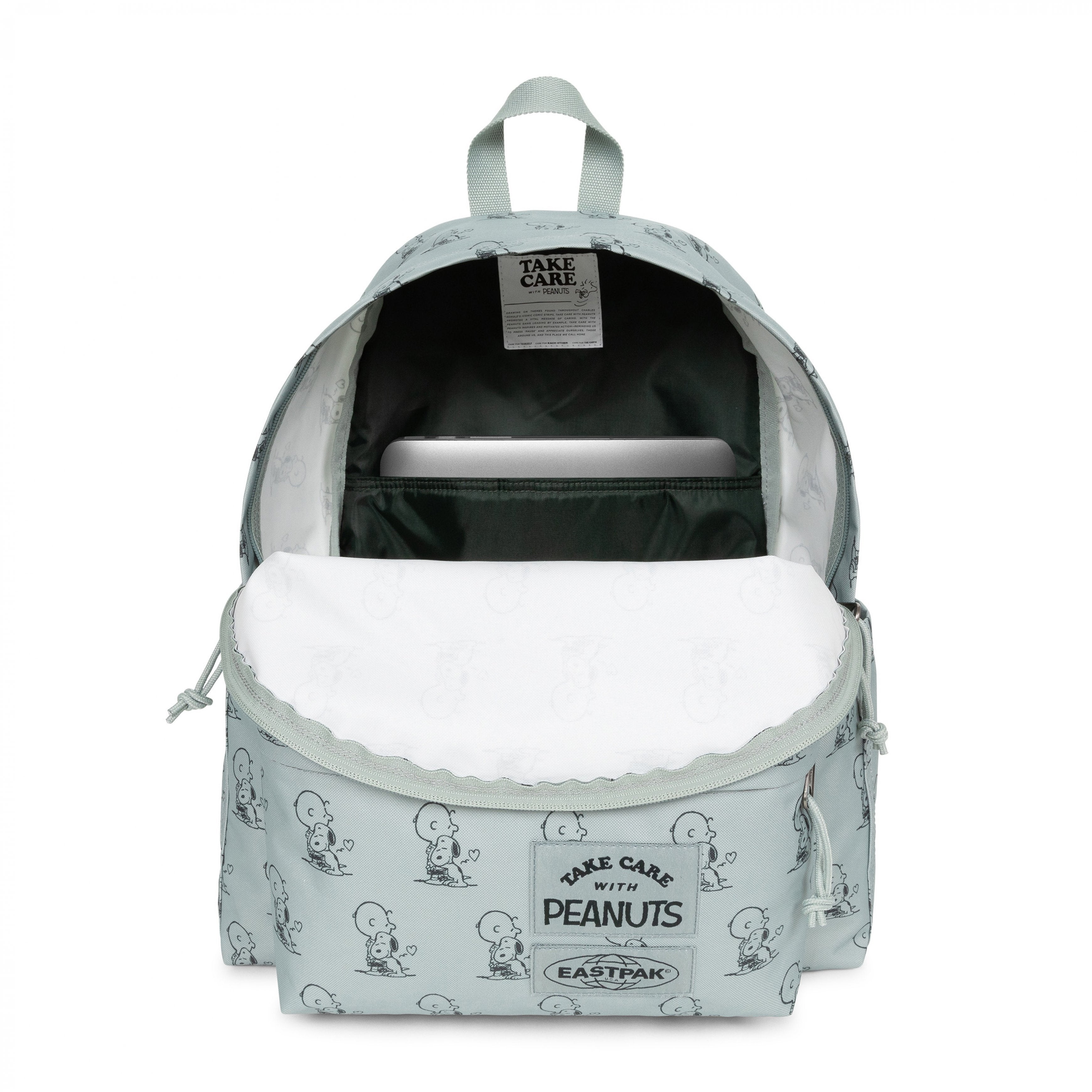حقيبة ظهر Eastpak Day Pak'R Peanuts Mint متوسطة الحجم مع حامل زجاجات وجيب للكمبيوتر المحمول - EK0A5BG46O81