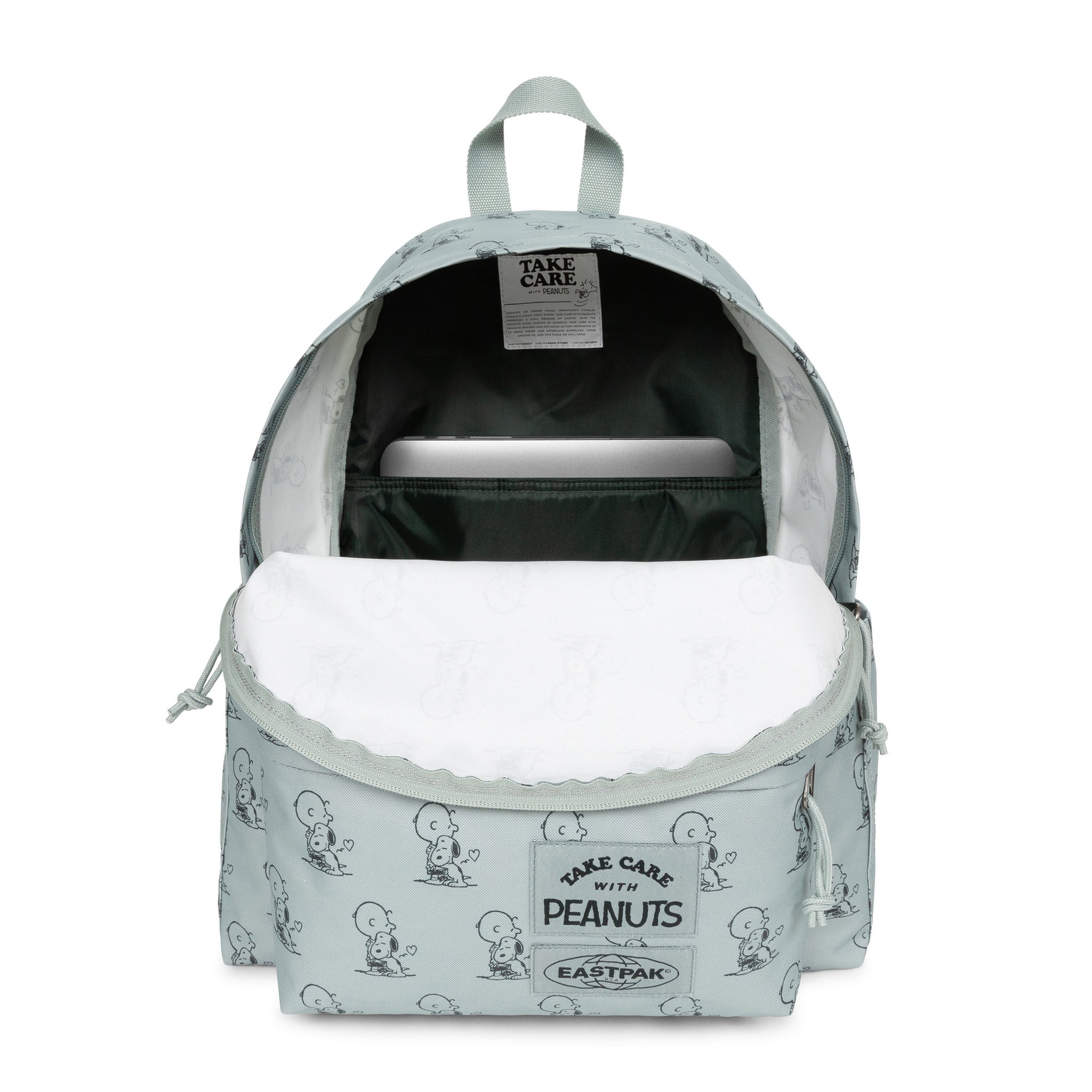 حقيبة ظهر Eastpak Day Pak'R Peanuts Mint متوسطة الحجم مع حامل زجاجات وجيب للكمبيوتر المحمول - EK0A5BG46O81