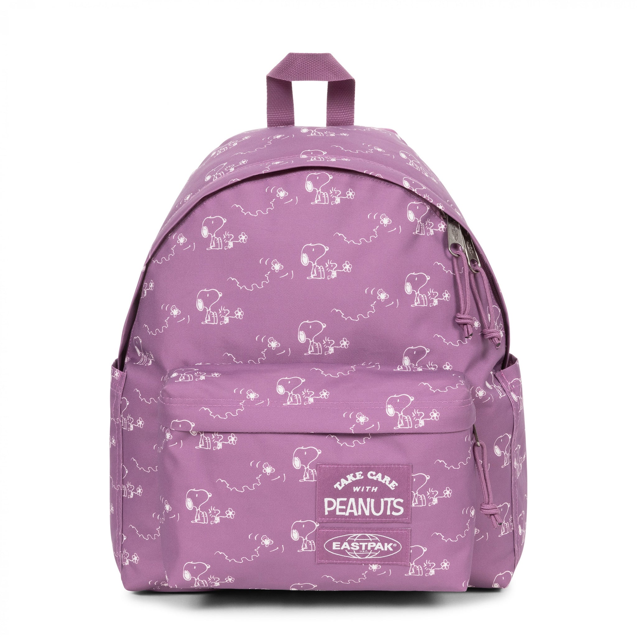 Eastpak Day Pak'R Peanuts Pink Medium backpack with bottle holder and laptop sleeve