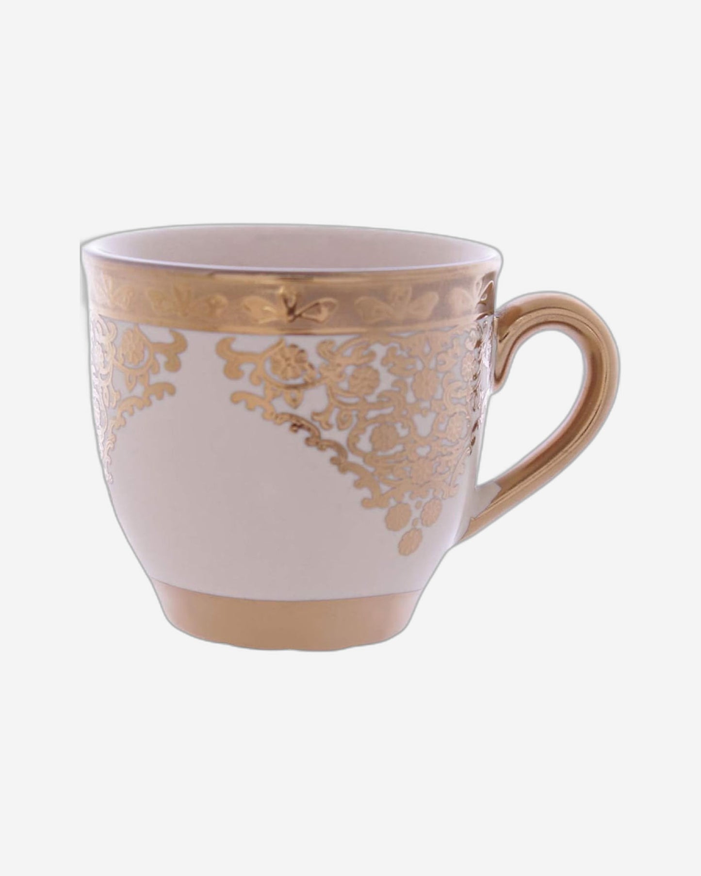 طقم فناجين وصحون من البورسلين الضحل، ١٢ قطعة، بيج/ذهبي - طقم شاي/قهوة أنيق لتناول الطعام اليومي