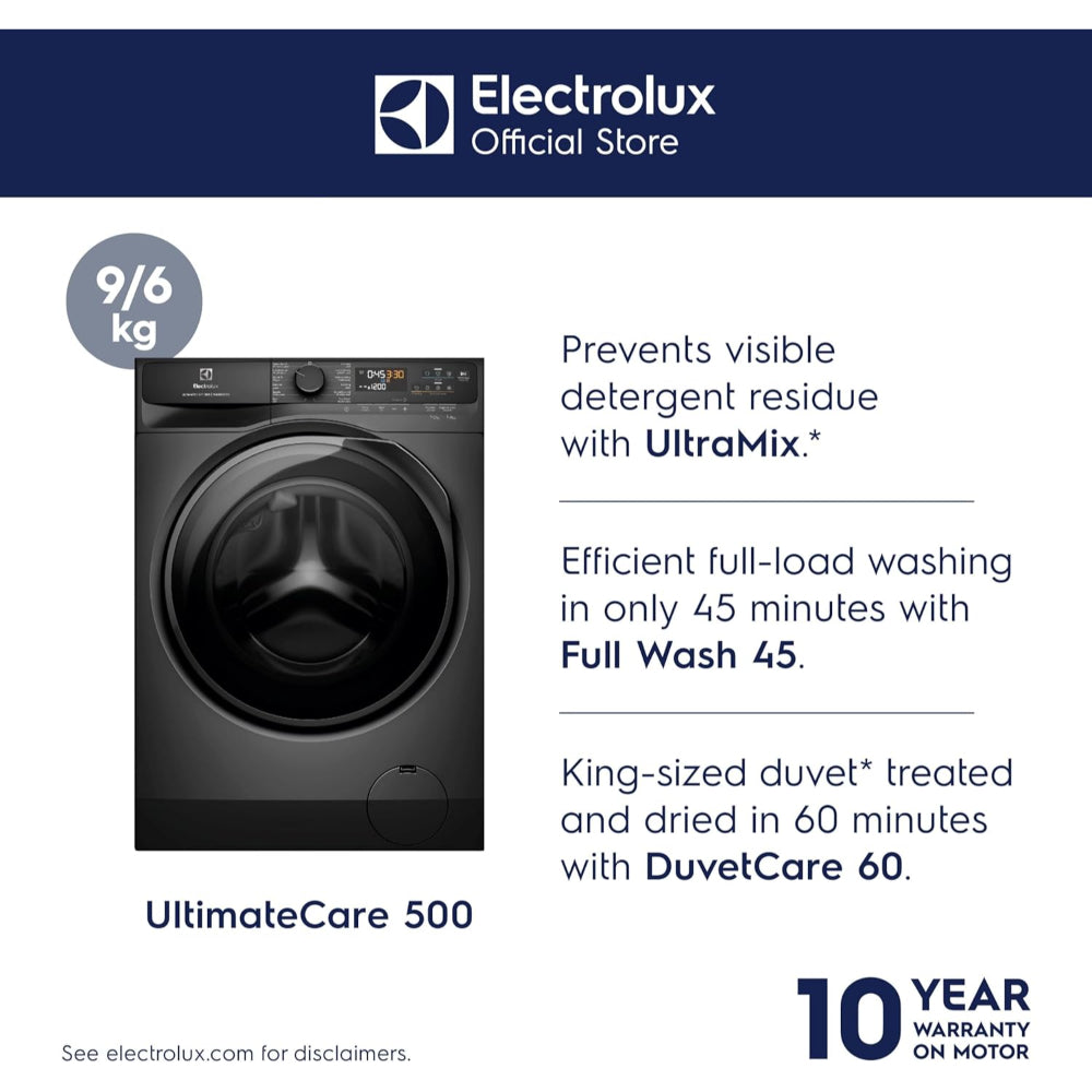 غسالة ومجفف ملابس إلكترولوكس ذات التحميل الأمامي 9 كجم/6 كجم