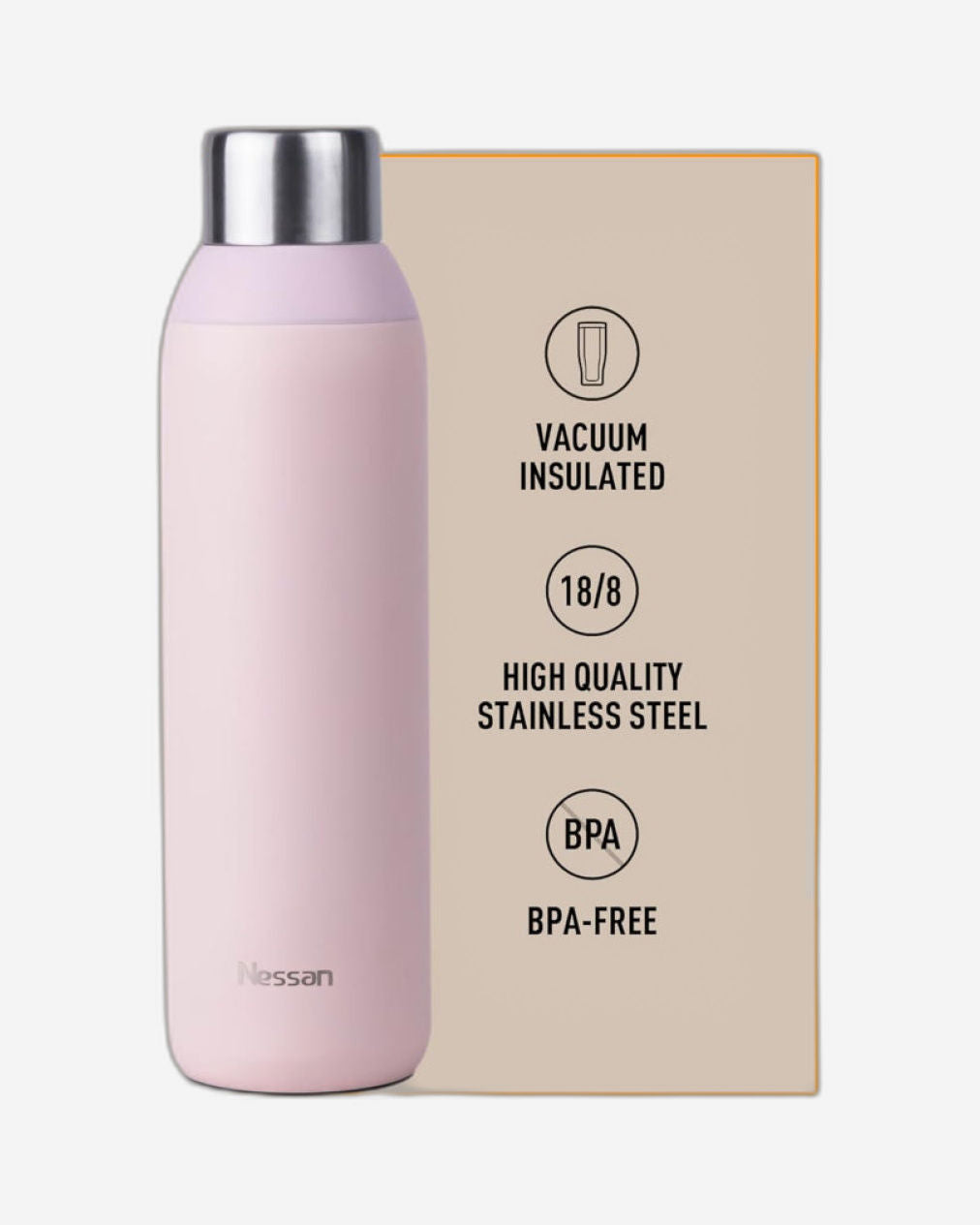 زجاجة نيسان مزدوجة الجدار معزولة من الفولاذ المقاوم للصدأ، سعة 600 مل - قارورة سفر موثوقة للمشروبات الساخنة والباردة - وردي