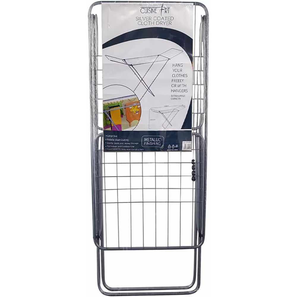 مجفف ملابس فيرا من كويزين آرت، ١٨ شهرًا - رف تجفيف قابل للطي بإطار فضي | ١٨٠ سم × ٥٠ سم × ١٠٨٫٥ سم، مطلي بالفضة، بلمسة نهائية معدنية