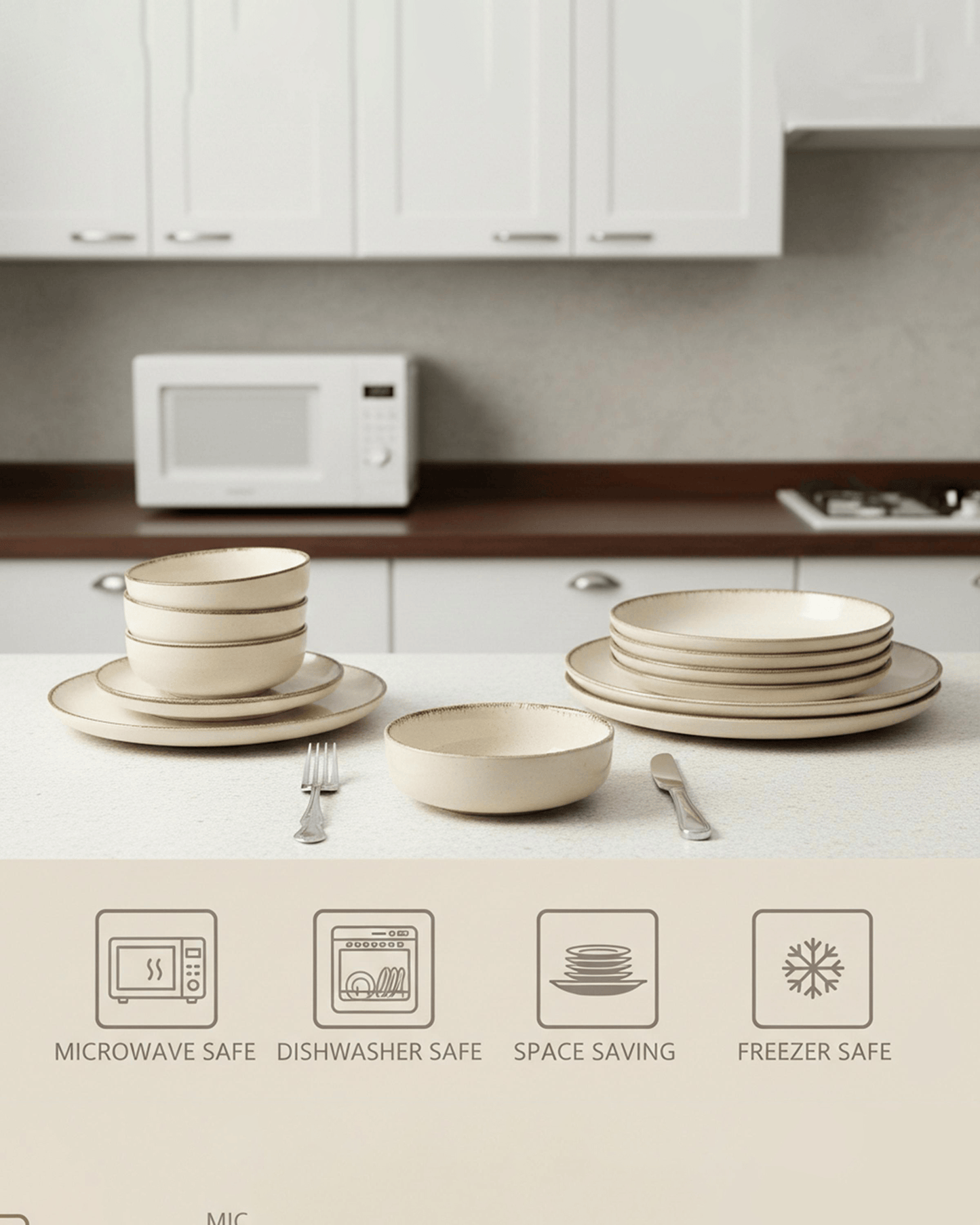 Shallow NIO Stoneware Dinner Set 12 pcs Beige