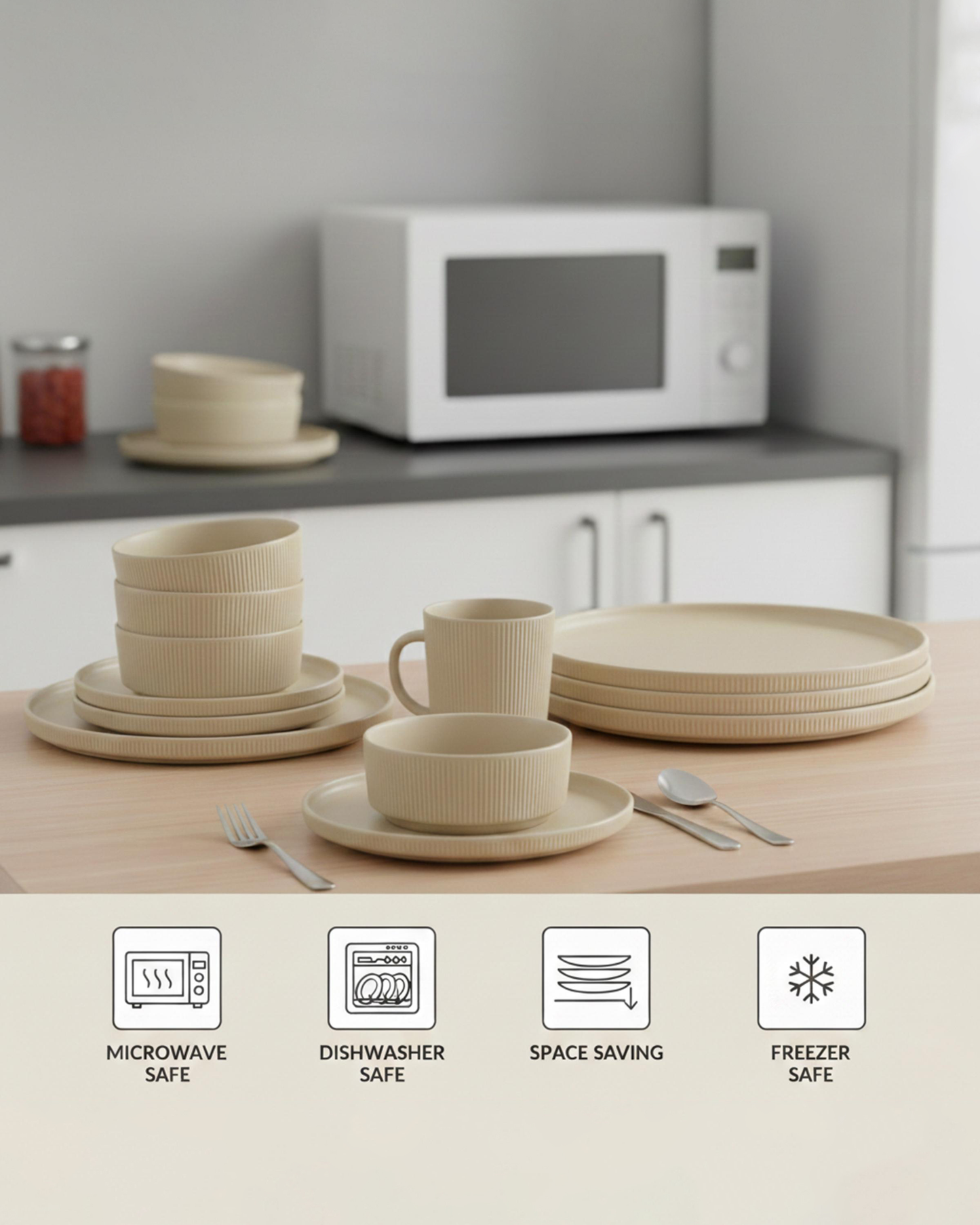 Shallow JEF Stoneware Dinner Set 16 pcs Beige