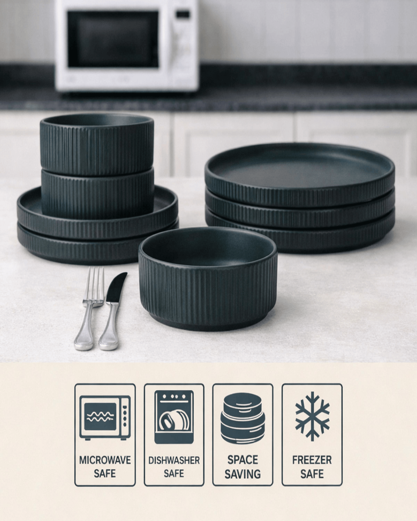 Shallow REF Stoneware Dinner Set 16 pcs Dark Grey