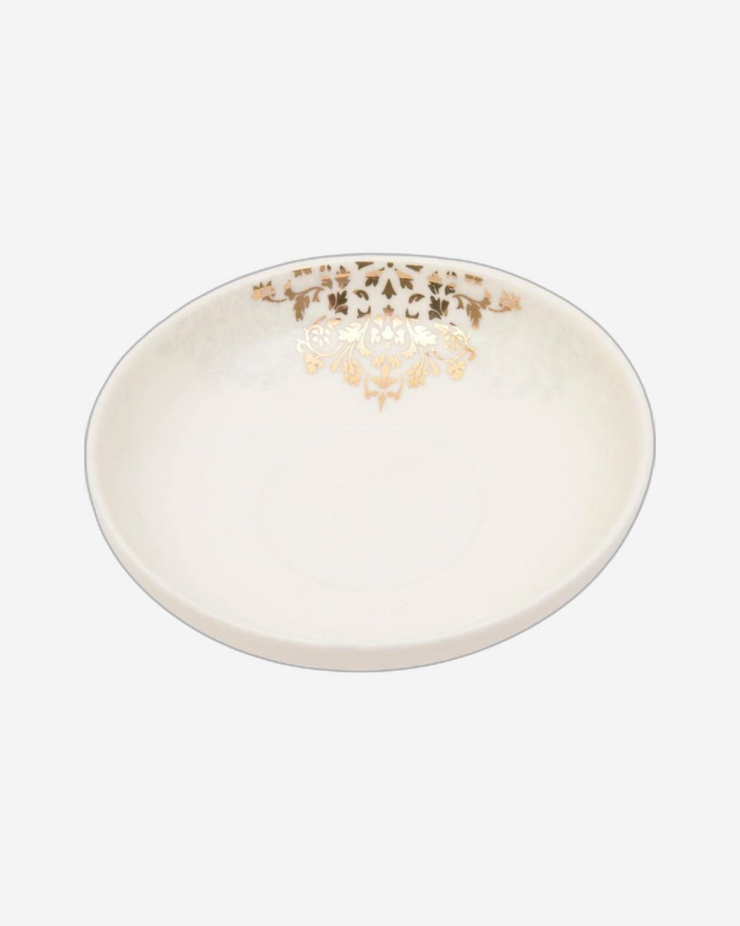 طقم فناجين شاي وصحن استكان من الخزف العظمي الضحل، 12 قطعة - أبيض وذهبي