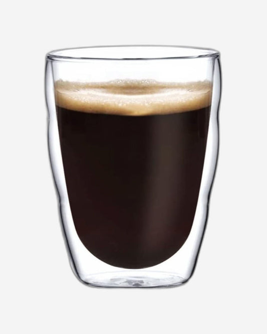 طقم أكواب قهوة زجاجية مزدوجة الجدار من كويزين آرت، مكون من قطعتين، مصنوع من زجاج البورسليكات للقهوة والشاي والويسكي والكوكتيلات وجميع المشروبات - كوب شرب مزدوج الجدار بتصميم بسيط ومتين، سعة 80 مل