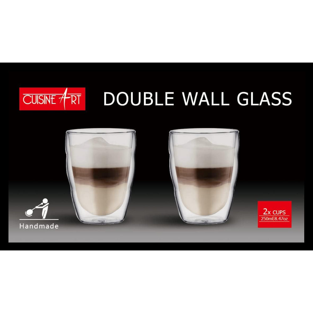 طقم أكواب زجاجية مزدوجة الجدار من كويزين آرت، قطعتين، سعة 250 مل