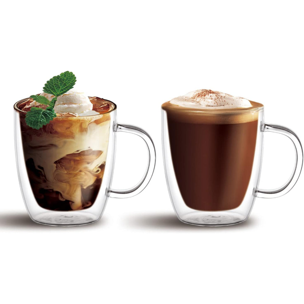 Cuisine Art 230ML Double Wall Glass Cup 2pcs Set Borosilicate Glass For Coffee, Tea, Whiskey, Cocktails & All Beverages - Minimalistic & Durable Double-Wall Drinking Mug
