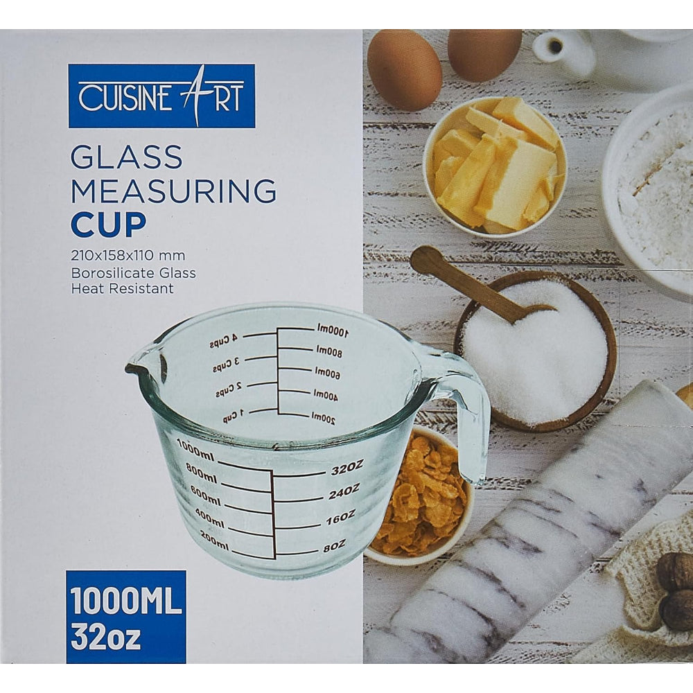 كوب قياس زجاجي من CuisineArt سعة 1000 مل، كوب قياس، إبريق قياس، كوب قياس متعدد الأغراض للسوائل