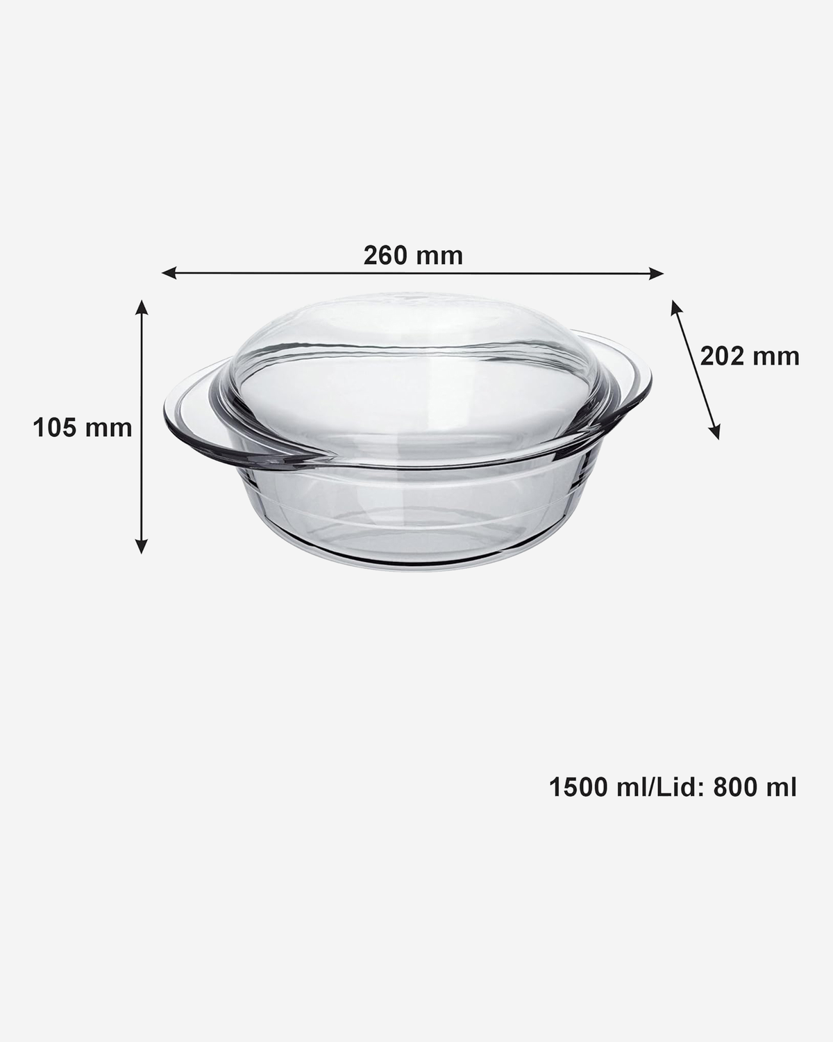 Marinex Medium Glass Casserole with Lid, Heat-Resistant, Oven-Safe, 2.3L