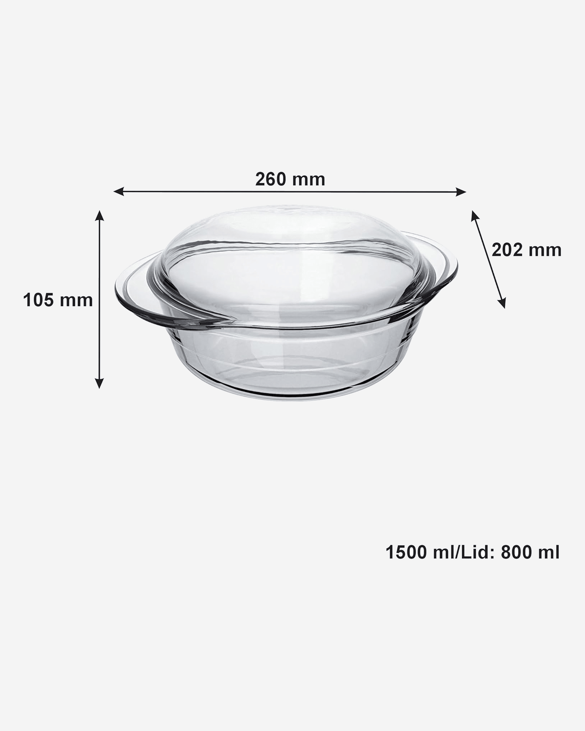 Marinex Heat-Resistant Glass Casserole with Lid, 2.3L