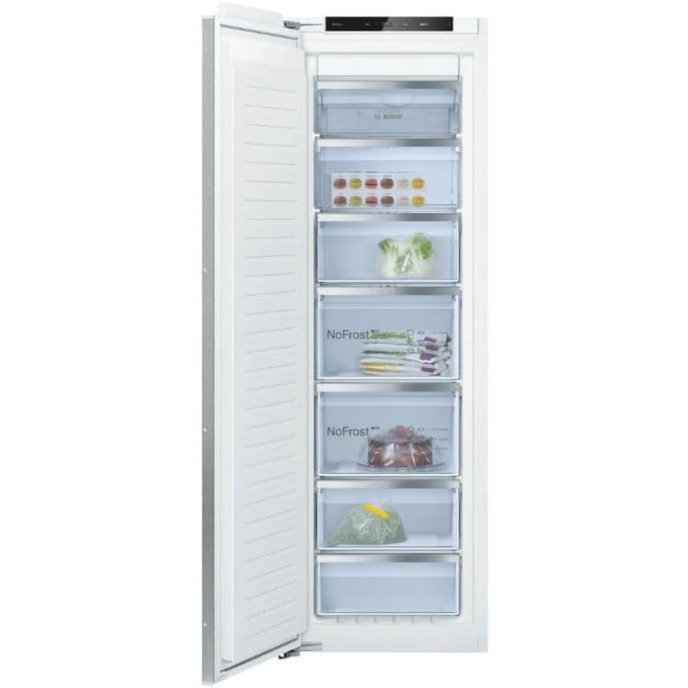 Bosch, ?235L Gross 211L Net Capacity Built-In Upright Freezer, Series 6, NoFrost & BigBox Drawers - GIN81AEE0M White