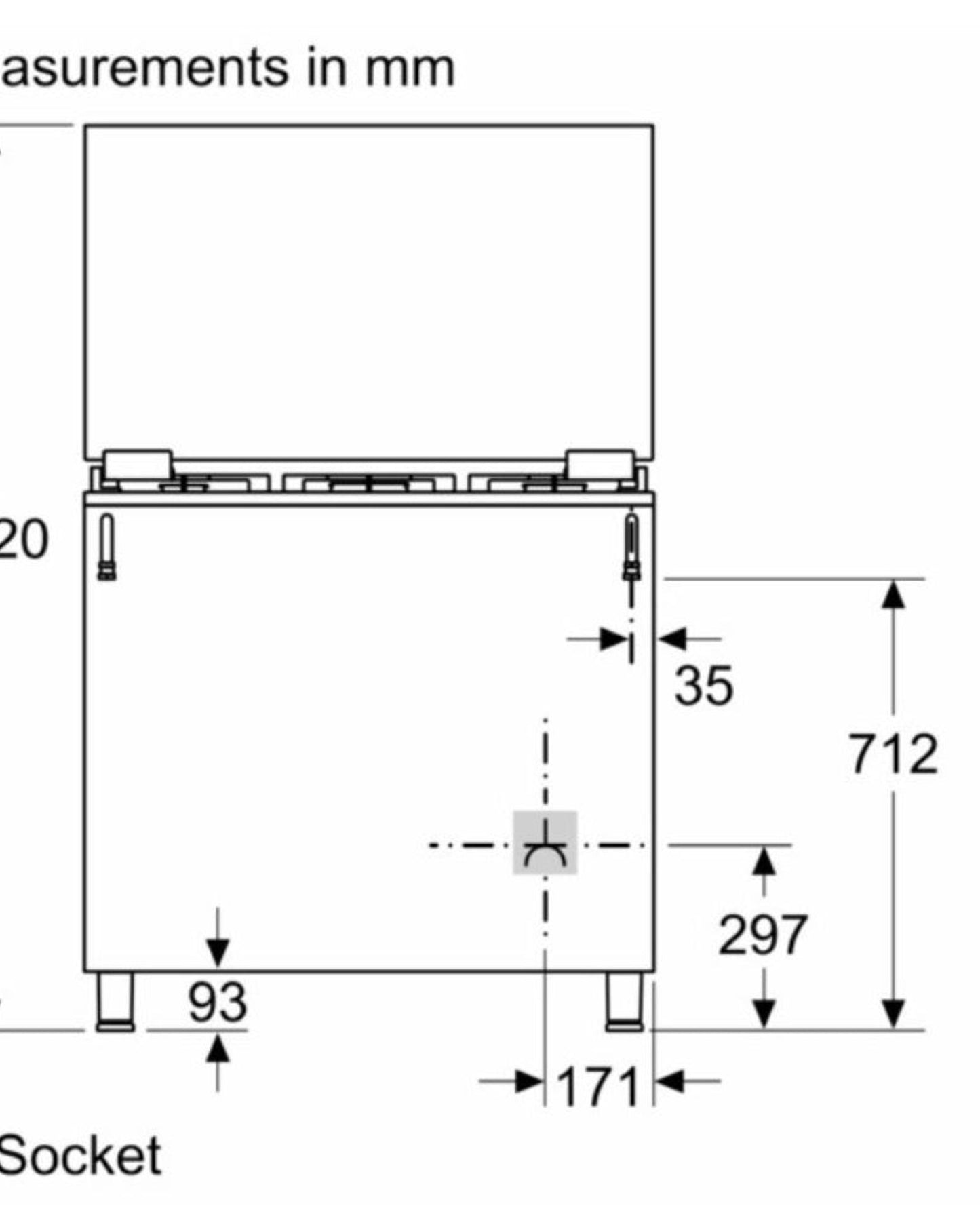 موقد غاز بوش سلسلة 6، 5 شعلات، فرن سعة 125 لتر