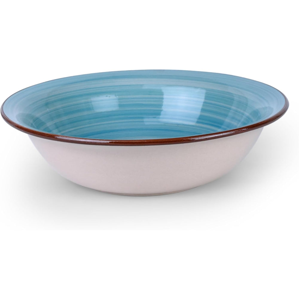 طقم عشاء كوزين آرت كوزميك، مصنوع من 16 قطعة من الفخار الحجري المطلي يدويًا - أزرق | 4 أطباق عشاء (10.5 بوصة)، 4 أطباق حلوى (7.5 بوصة)، 4 أوعية حساء (7 بوصة)، 4 أكواب (9 أونصات). أدوات مائدة أنيقة ومتينة للمنزل والمطبخ.