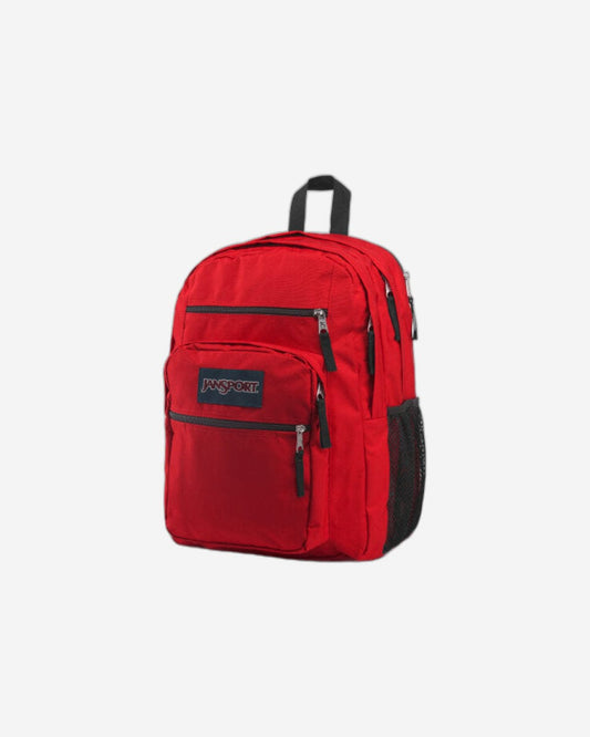 حقيبة ظهر كبيرة الحجم من JanSport للطلاب، مزودة بشريط أحمر، مناسبة لأجهزة الكمبيوتر المحمولة الكبيرة.