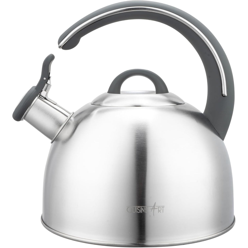 Cuisine Art KAHL Stainless Steel Whistling Tea Kettle 3.0L, Silver, Capsule Bottom, Grey Nylon Soft Touch Handle, Satin Finish, Multi-Layer Base, Suitable for use on all stove tops
