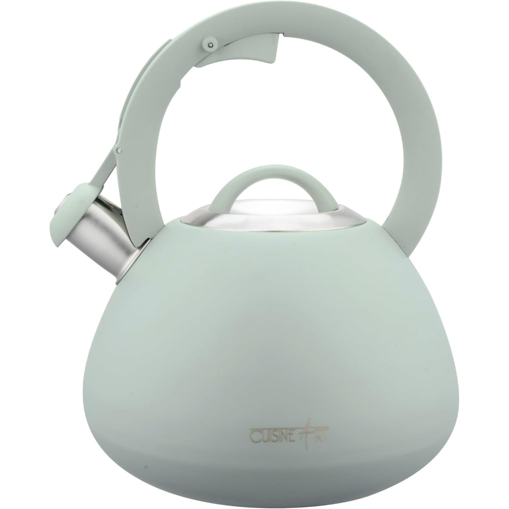 Cuisine Art JURA Stainless Steel Whistling Tea Kettle 3.0L, Green, 201 Stainless Steel, Nylon Handle, Soft Touch Coating, Fast Boiling, 18/0 Single Bottom, Suitable for use on all stove tops
