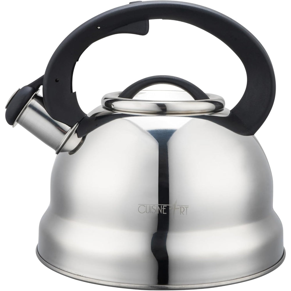 Cuisine Art CLARA 201 Stainless Steel Whistling Tea Kettle 2.5L, Silver, Mirror Polish, Fixed Nylon Handle, Satin Interior, Fast Boiling, Suitable for use on all stove tops