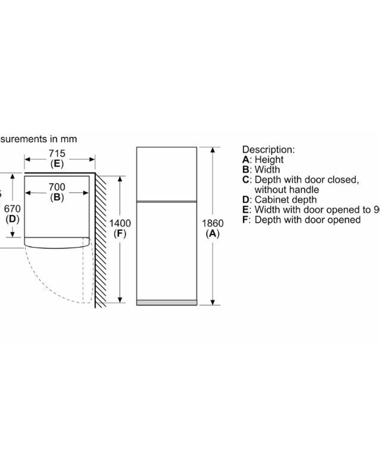 ثلاجة فريزر بوش سلسلة 4 قائمة بذاتها مع فريزر علوي 186 × 70 سم، نظام منع التجمد الكامل - KDN55NLE0M ستانلس ستيل