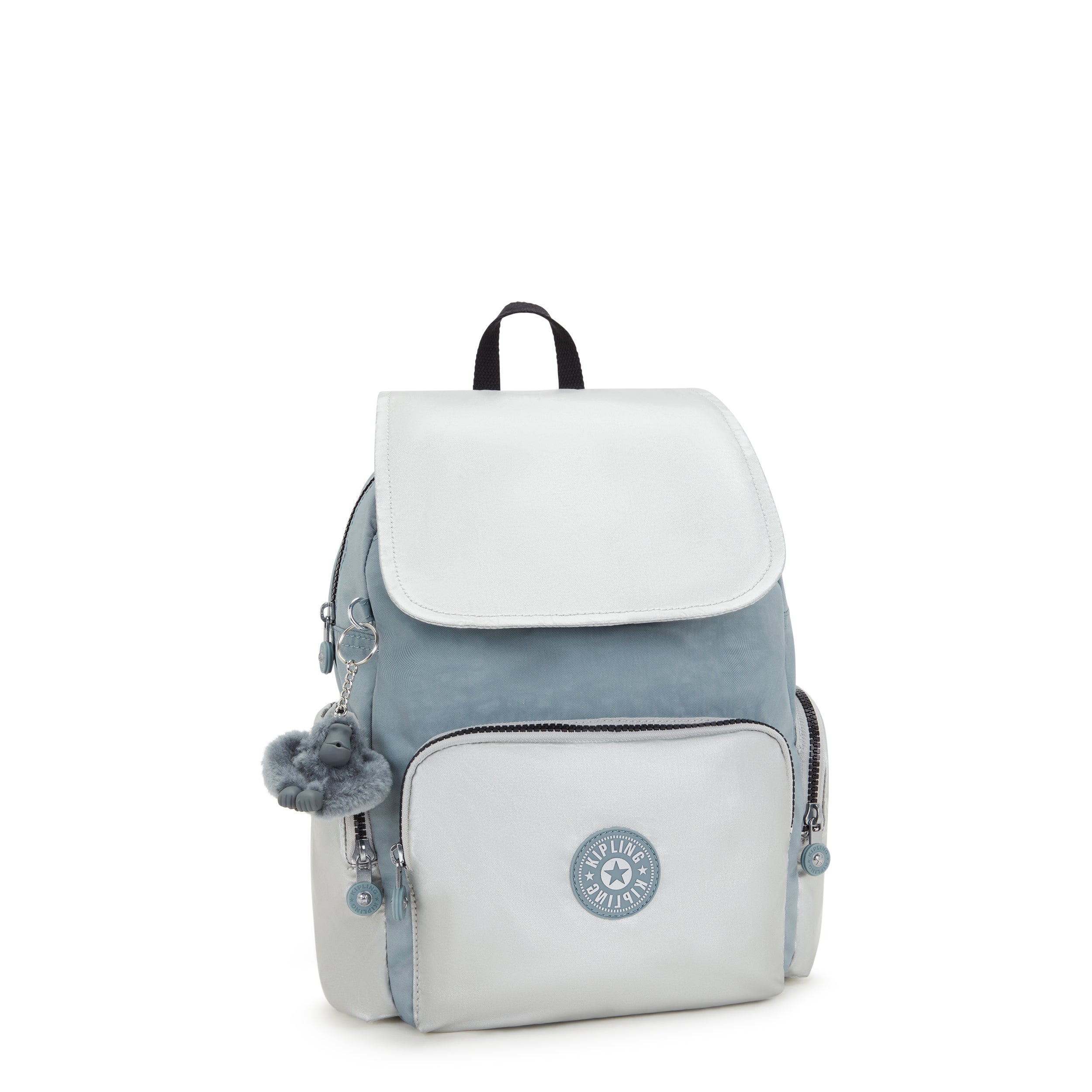 حقيبة ظهر كيبلينج سيتي زيب إس صغيرة مريحة باللون الرمادي والأزرق I5634-3FM