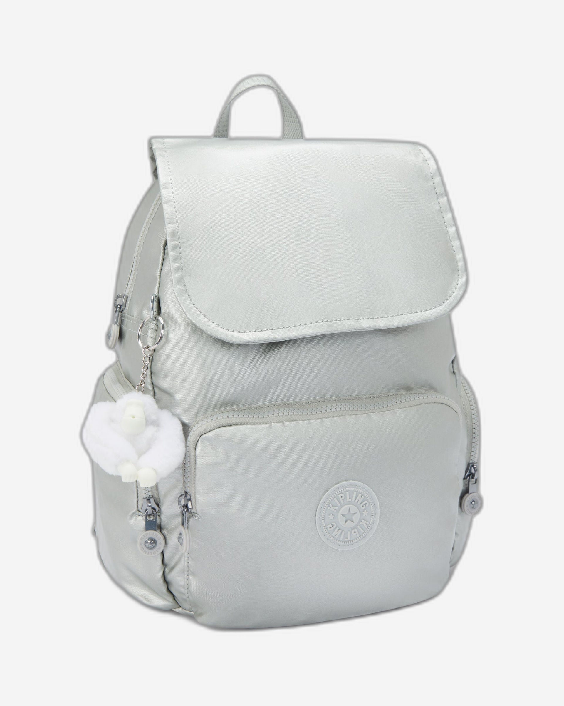حقيبة ظهر Kipling City Zip S صغيرة معدنية لامعة جديدة I5634-70P