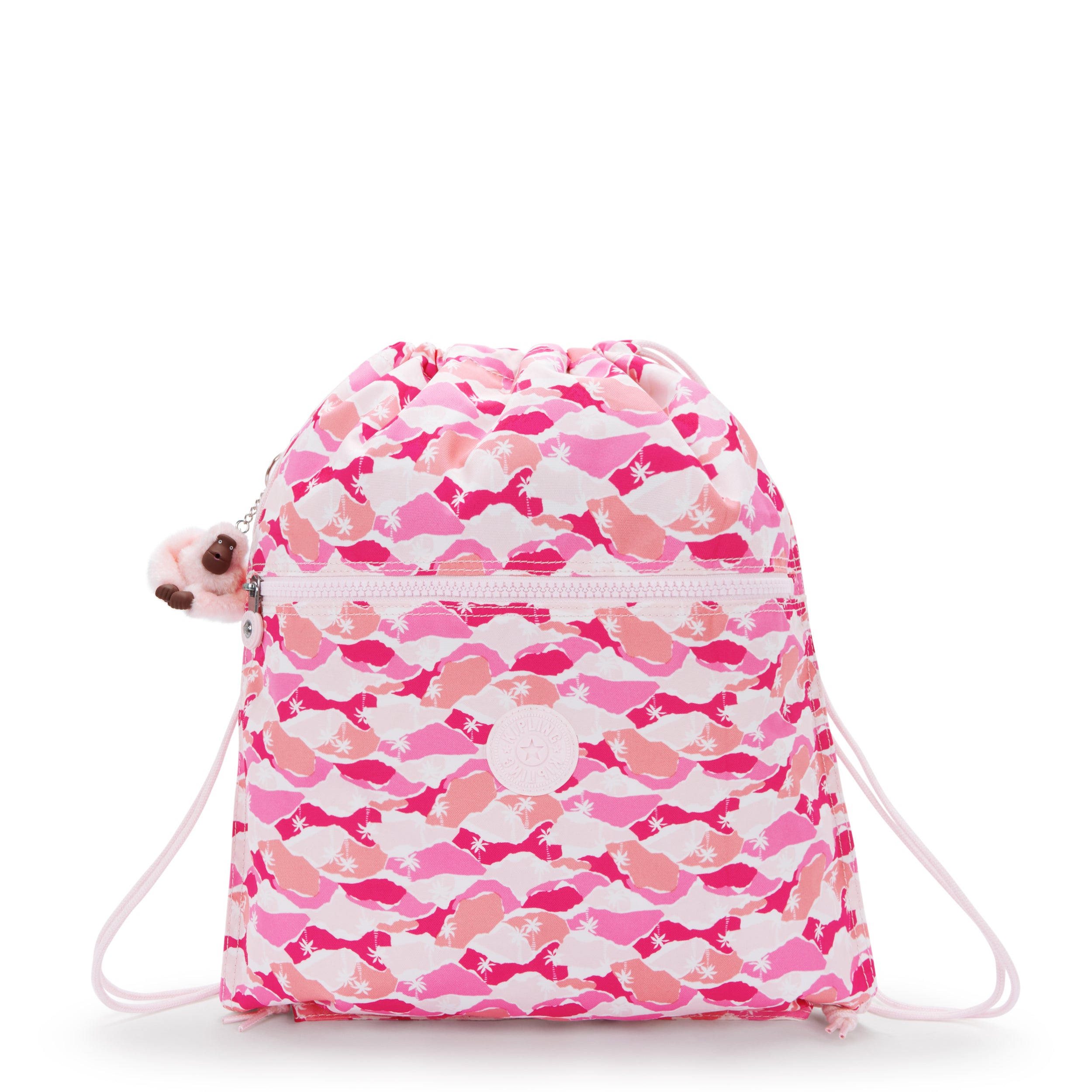 Kipling Supertaboo Pink Palm Medium backpack with drawstring I5637-1BV