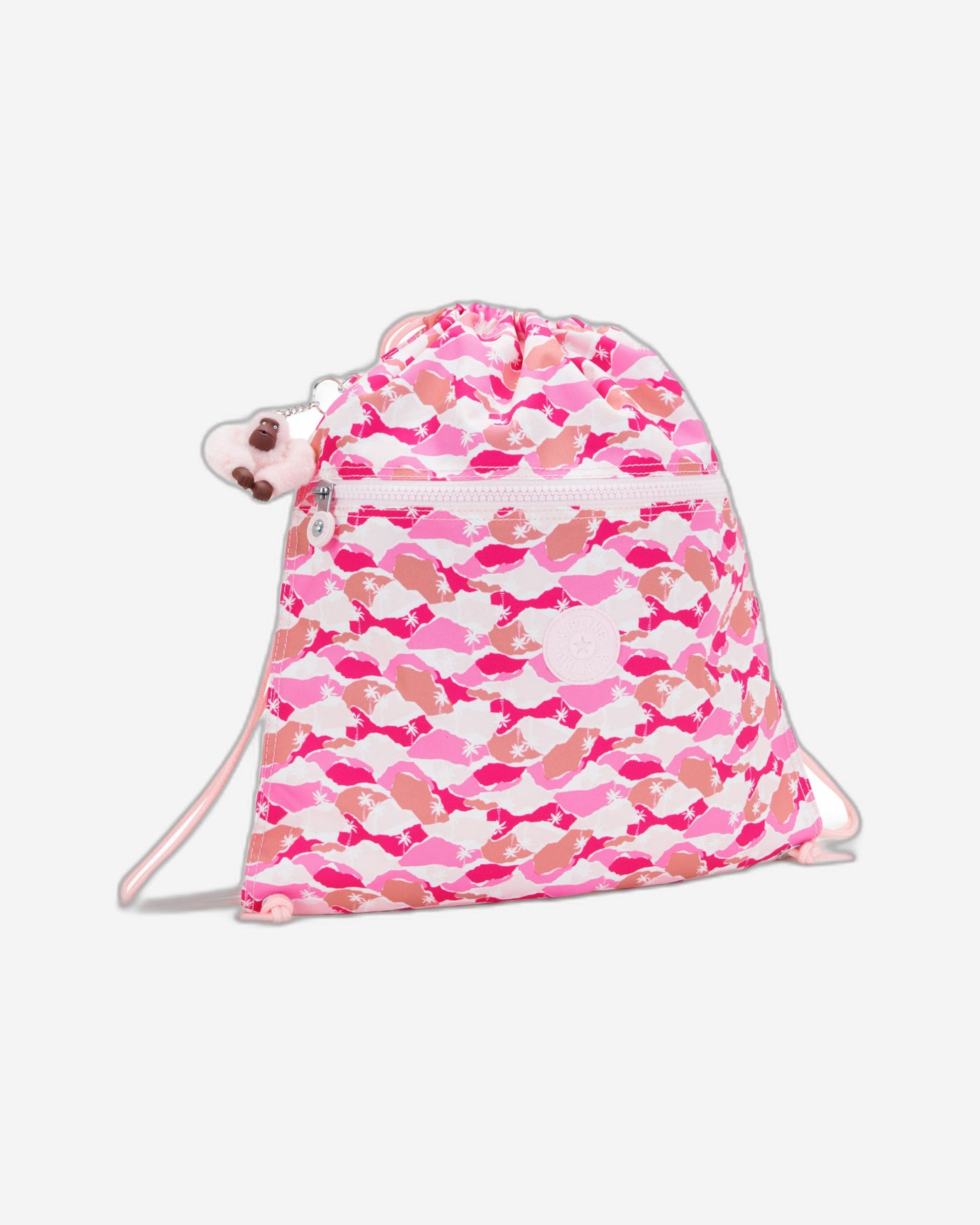 حقيبة ظهر Kipling Supertaboo Pink Palm متوسطة الحجم مع رباط I5637-1BV