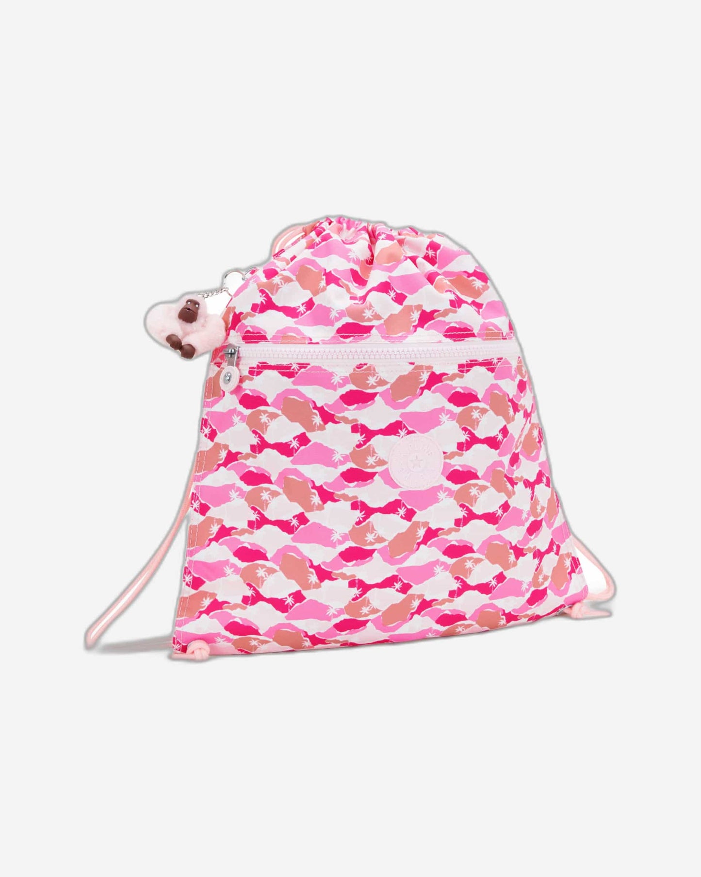 حقيبة ظهر Kipling Supertaboo Pink Palm متوسطة الحجم مع رباط I5637-1BV