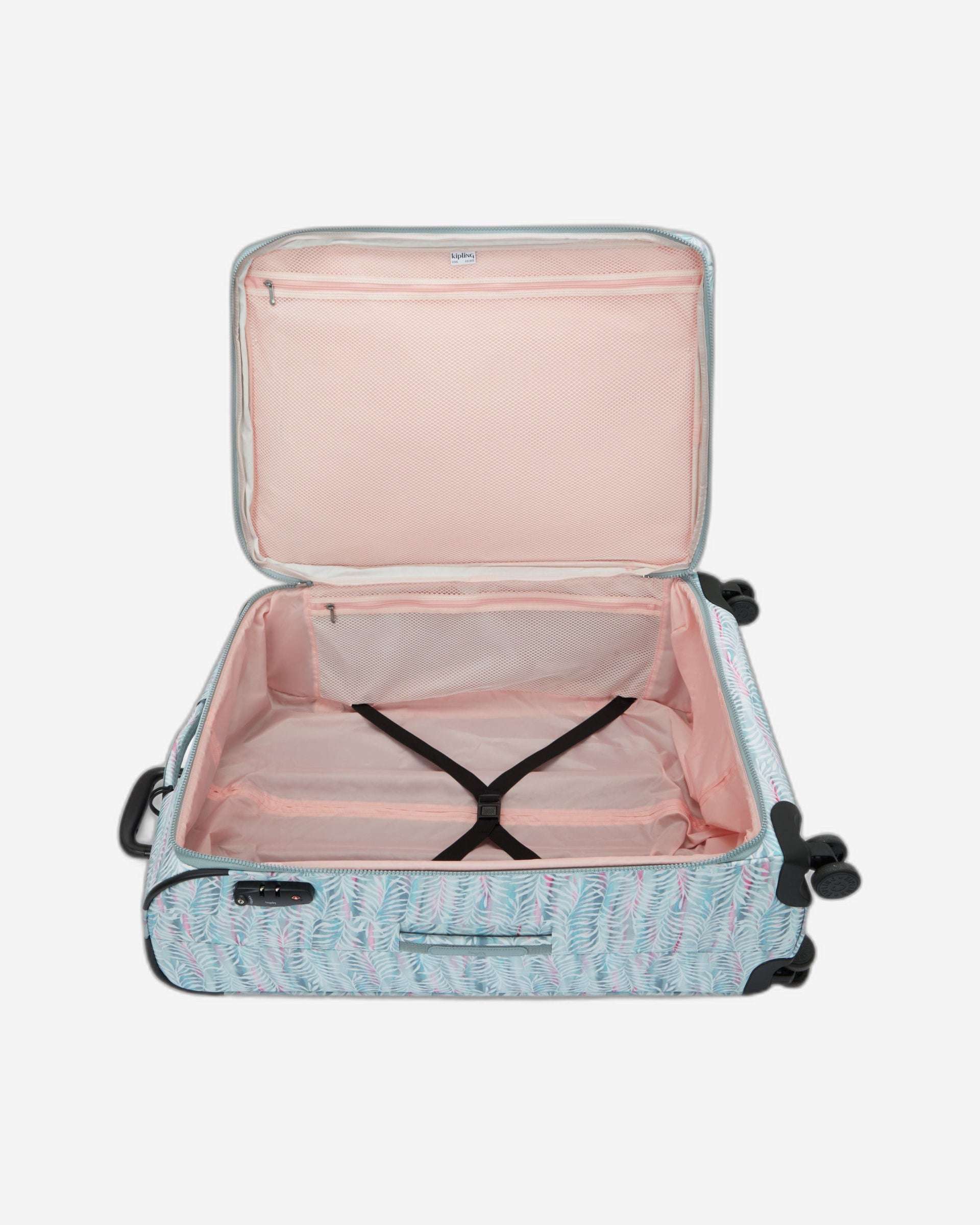 حقيبة سفر Kipling New Youri Spin L كبيرة قابلة للتمدد بعجلات I7640-3QN بنقشة أوراق النخيل