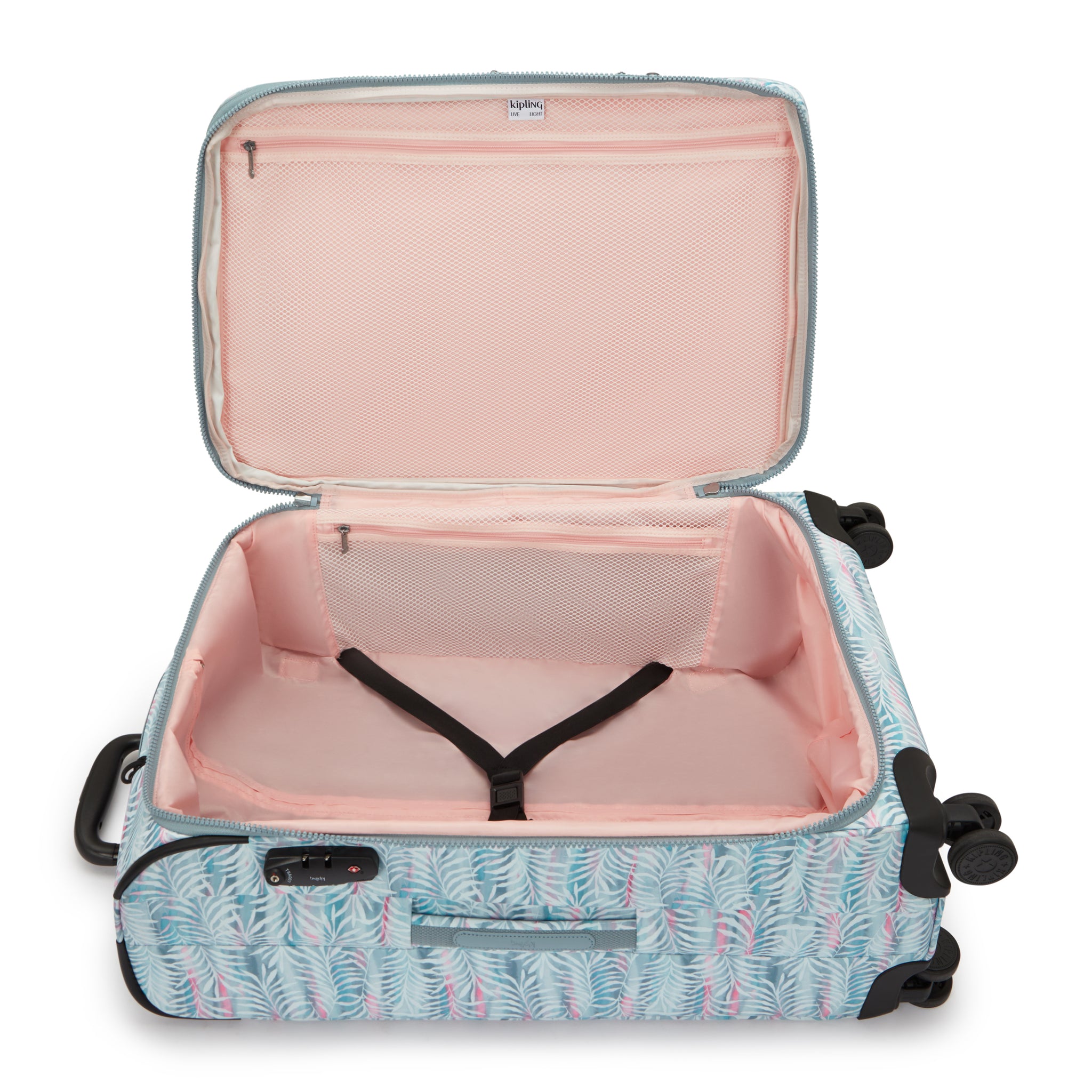 حقيبة سفر Kipling New Youri Spin M متوسطة الحجم قابلة للتمدد بعجلات I7788-3QN بنقشة أوراق النخيل