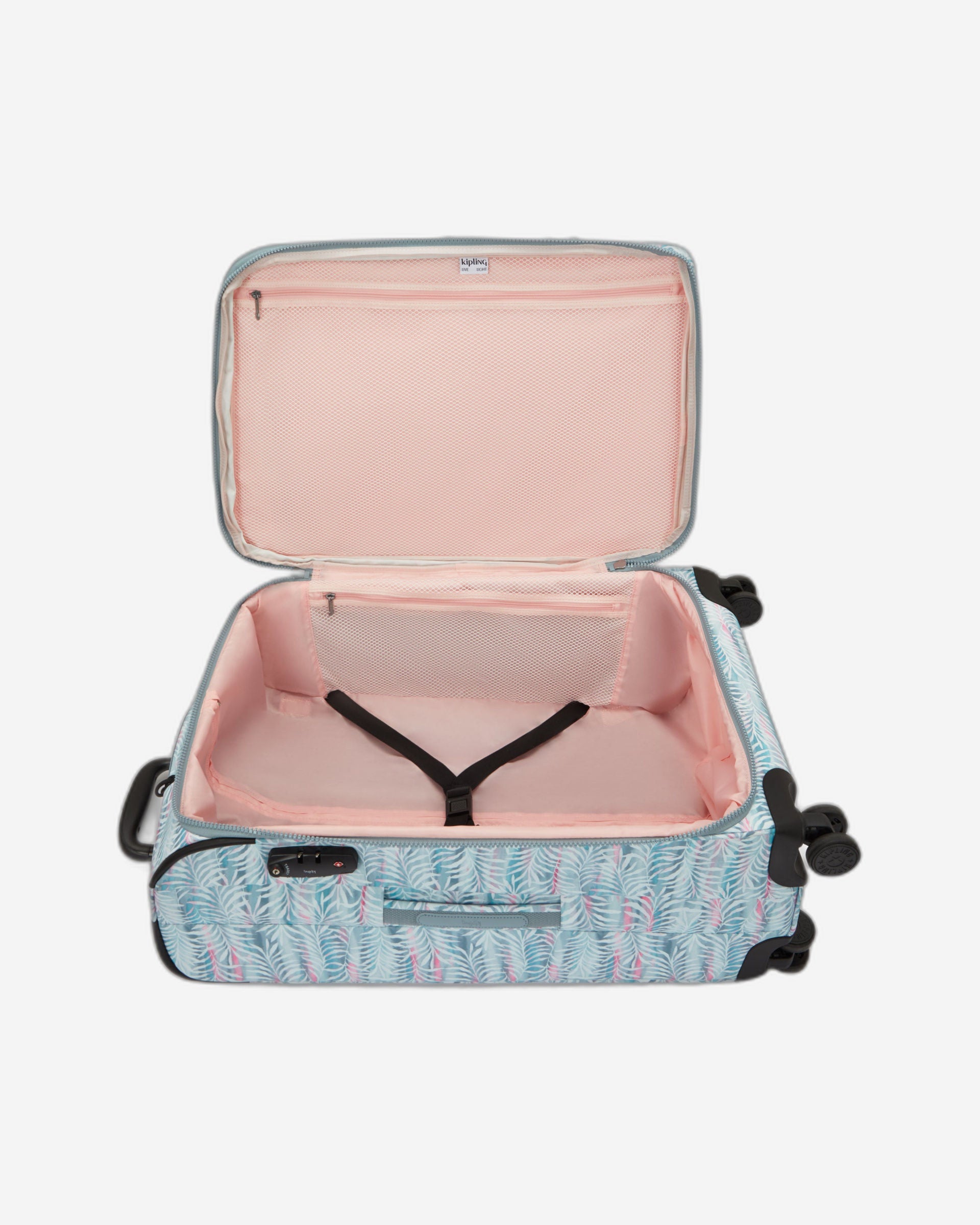 حقيبة سفر Kipling New Youri Spin M متوسطة الحجم قابلة للتمدد بعجلات I7788-3QN بنقشة أوراق النخيل