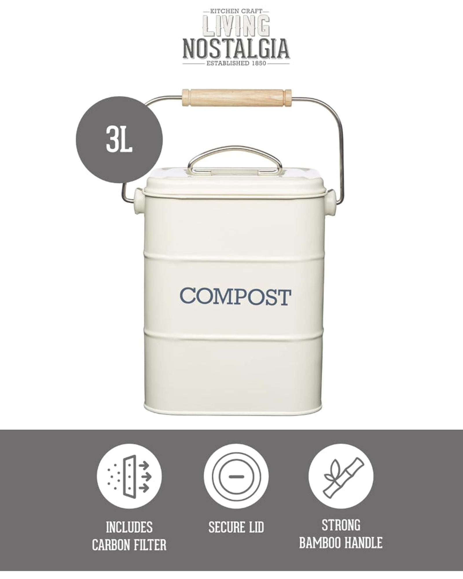 صندوق سماد لين 3 لتر، كريم فولاذي