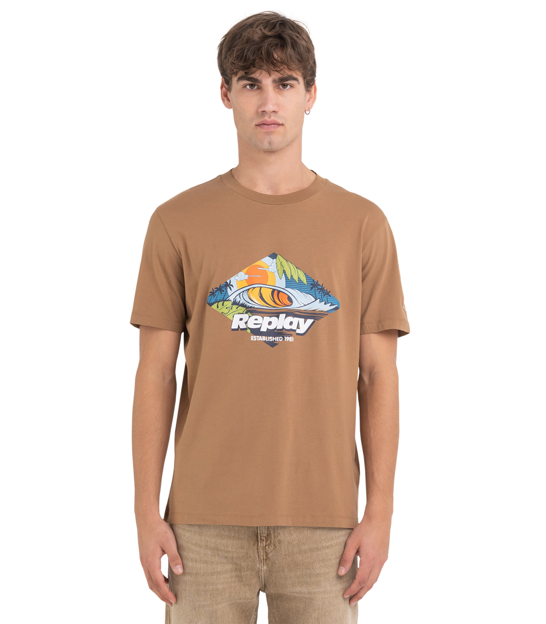 تي شيرت بياقة دائرية مع طباعة