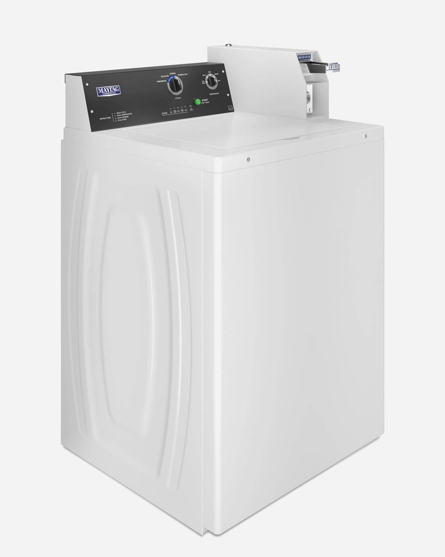 غسالة تحميل علوي تجارية من Maytag مزودة بمدخل عملات معدنية للخدمة الشاقة